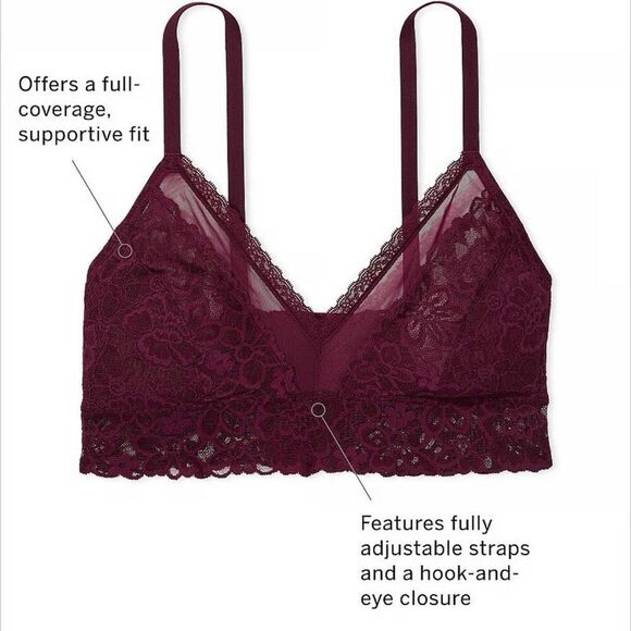 NEW VICTORIA'S SECRET Posey Lace Curvy Bralette Bra Size XL beet red - Picture 10 of 10